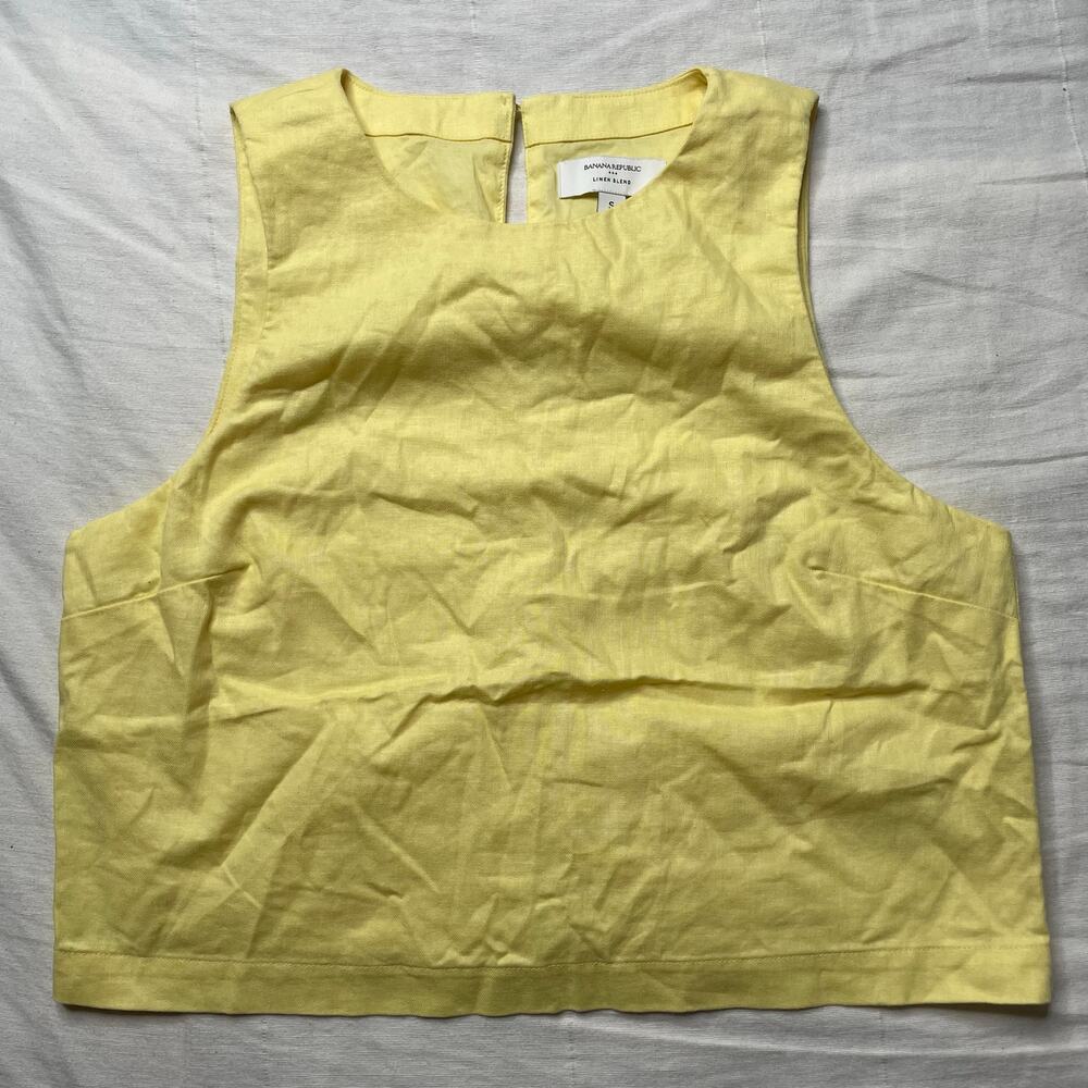 Banana Republic Butter Yellow Cropped Linen Blend Tank Top Size Small Women's